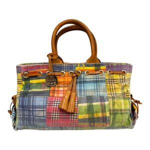 Dooney & Bourke Vintage Plaid Picnic Patchwork Ants Satchel Bag Purse Handbag
